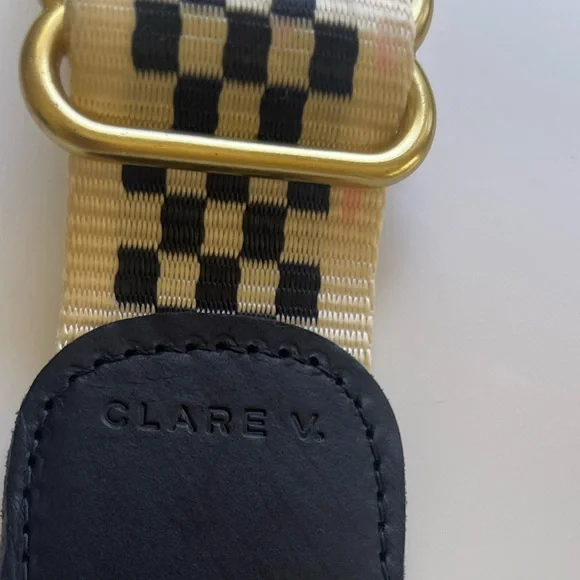 Clare V Adjustable Strap, Black | Cream Checker with Black Tabs, Nearly New! - Picture 8 of 8